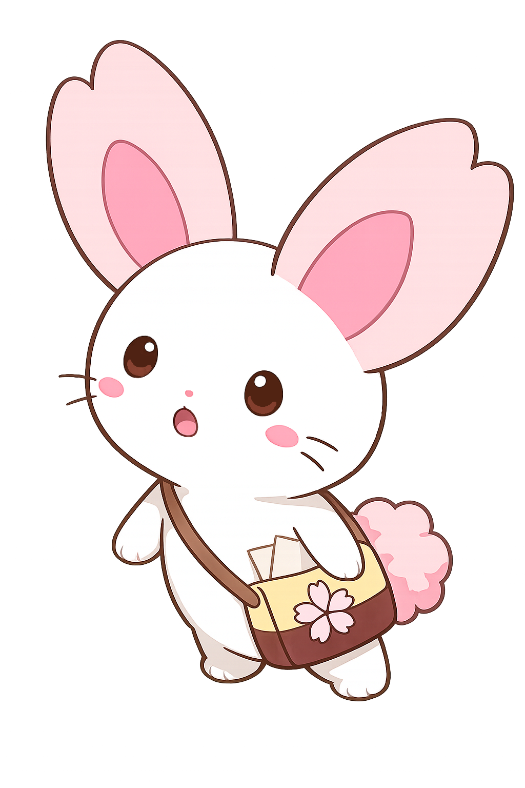 AIを活用して企画・制作した、淡いピンクの大きな耳を持つキャラクターの完成イラスト